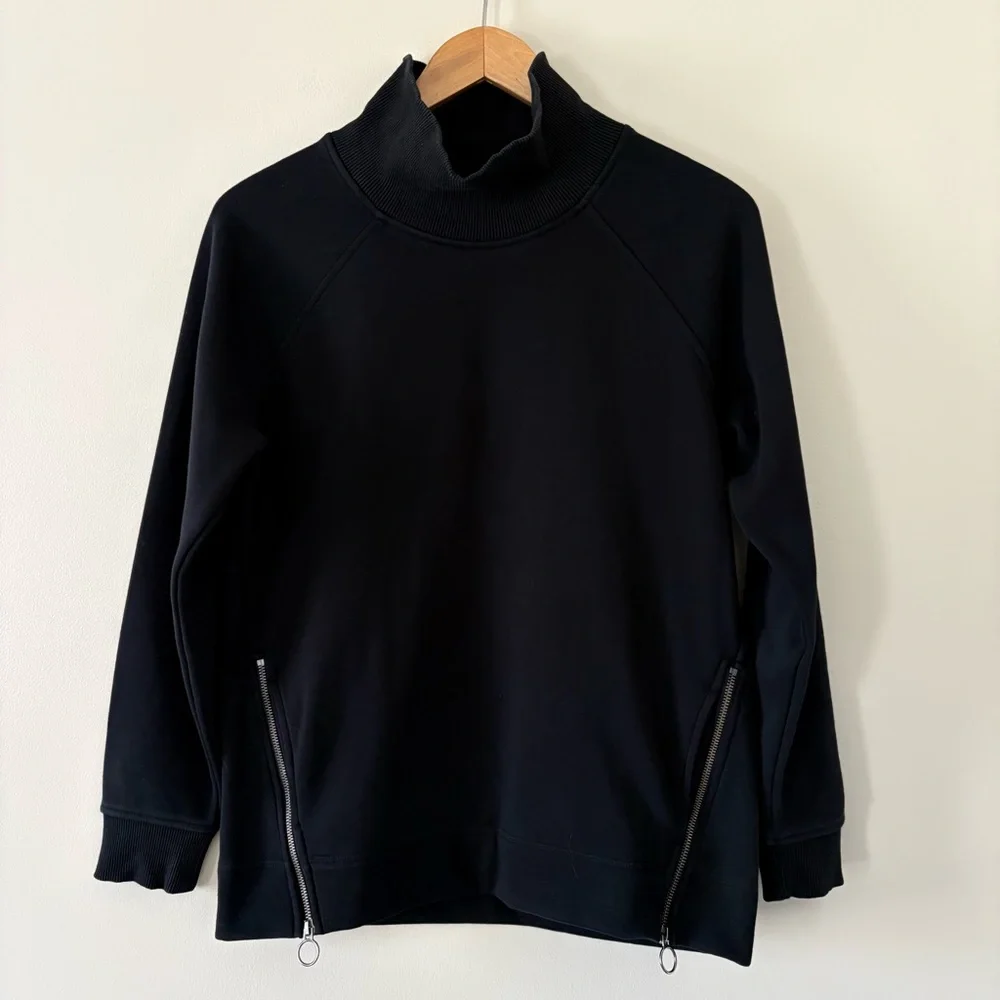Athleta Cozy Karma Side Zip Sweatshirt Funnel Neck Pullover Black Size Small - Picture 4 of 13